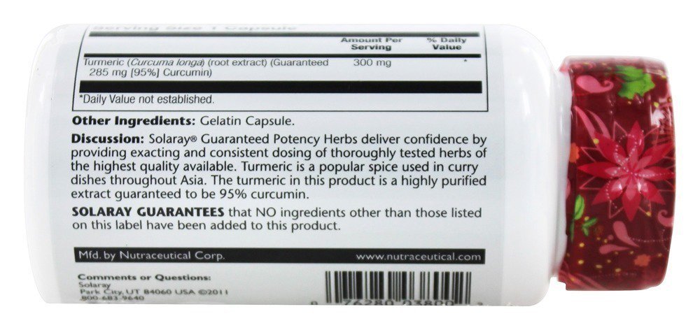 Foto 3 pulgar | Suplemento Solaray De Extracto De Raíz De Cúrcuma 300 Mg - 60 Cápsulas - Venta Internacional.