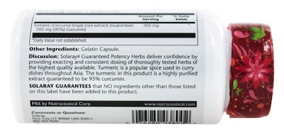 Foto 2 | Suplemento Solaray De Extracto De Raíz De Cúrcuma 300 Mg - 60 Cápsulas - Venta Internacional.