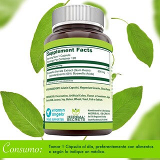 Foto 2 | Herbal Secrets Boswellia Serrata 600 Mg 120 Cápsulas | Antiinflamatorio Natural Para Articulaciones