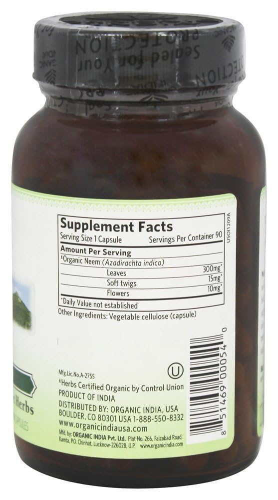 Foto 3 pulgar | Limpiador De Sangre Con Neem Supplement Organic India 90 Vcaps - Venta Internacional.