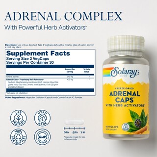 Foto 2 | Suplemento Solaray Adrenal Caps Liofilizado, 60 Cápsulas Vegetarianas - Venta Internacional.