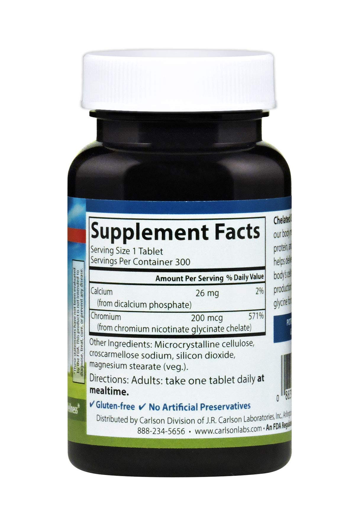 Foto 3 pulgar | Suplemento De Cromo Quelado Carlson 200 Mcg 300 Tabletas - Venta Internacional.