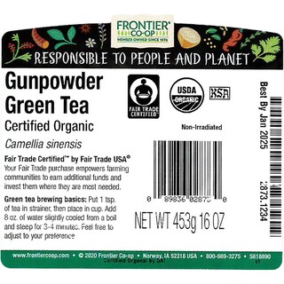 Foto 2 | Pólvora Verde Orgánica De Comercio Justo De Tea Frontier Herb 750 G - Venta Internacional.