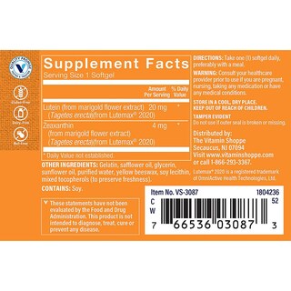 Foto 3 | Suplemento De Luteína The Vitamin Shoppe, 20 Mg, 60 Cápsulas Blandas - Venta Internacional.