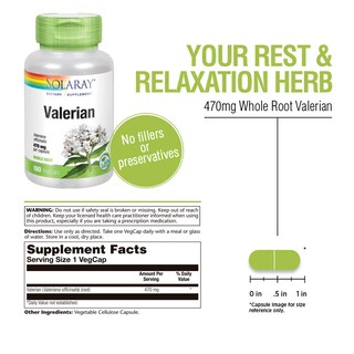 Foto 3 | Suplemento Solaray, Valeriana, 470 Mg, Soporte De Relajación, 180 Unidades - Venta Internacional.