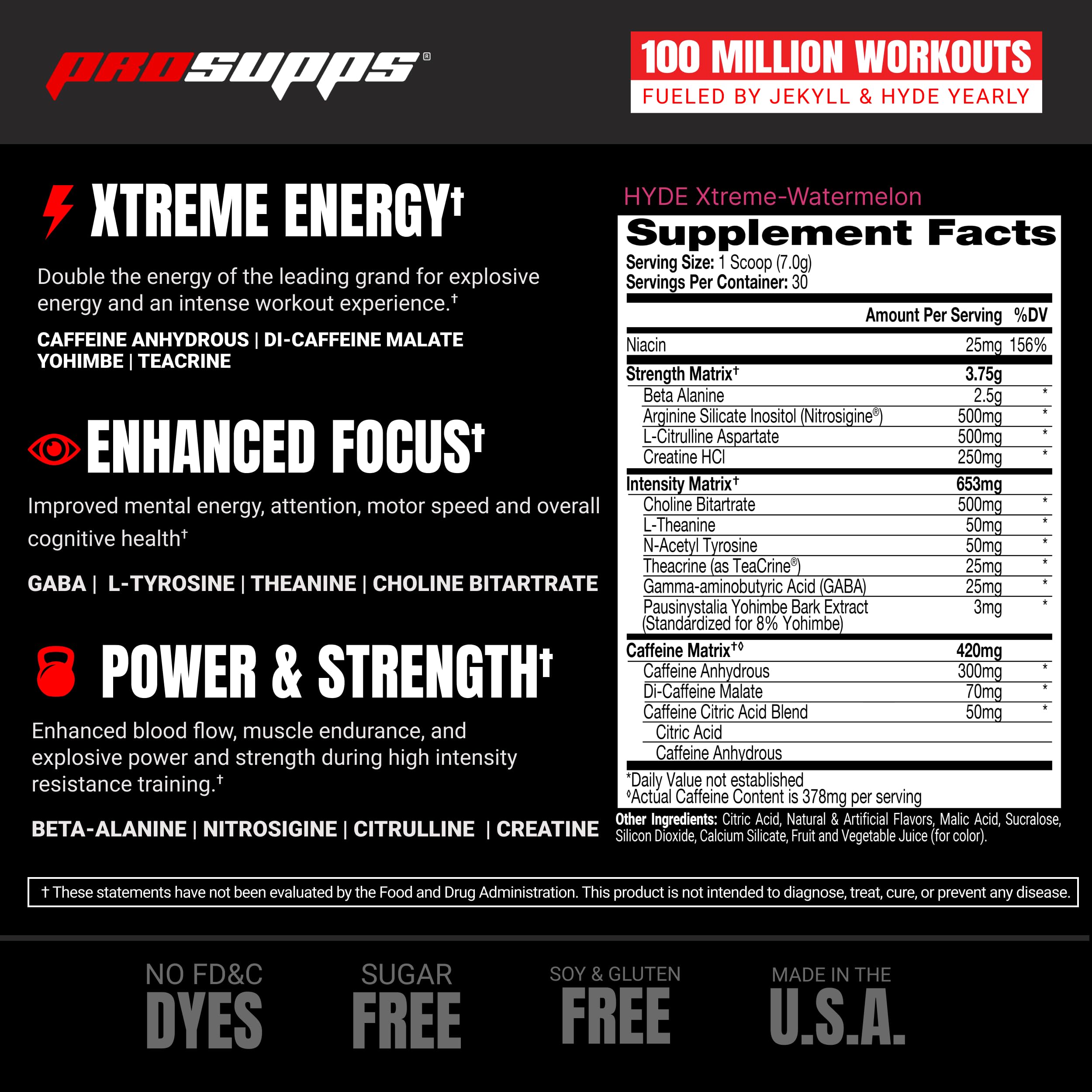 Foto 7 | Polvo Para Antes Del Entrenamiento Prosupps Mr. Hyde Xtreme Watermelon 30sv - Venta Internacional.