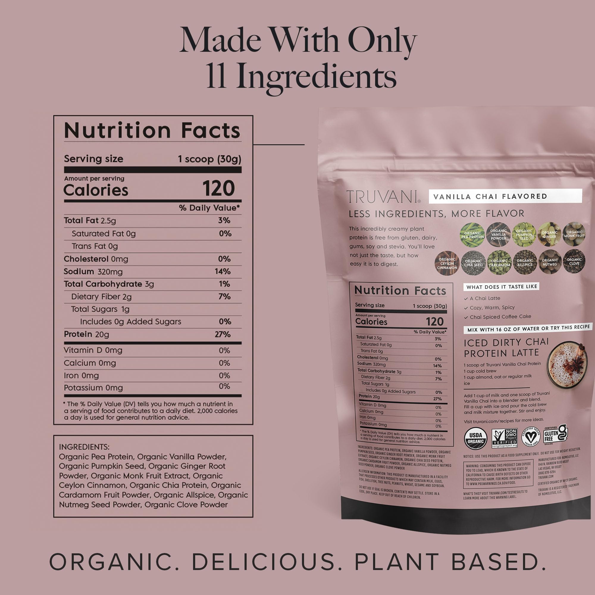 Foto 3 pulgar | Proteína De Guisante Vegana En Polvo Truvani Vanilla Chai, 20 G De Proteína - Venta Internacional.
