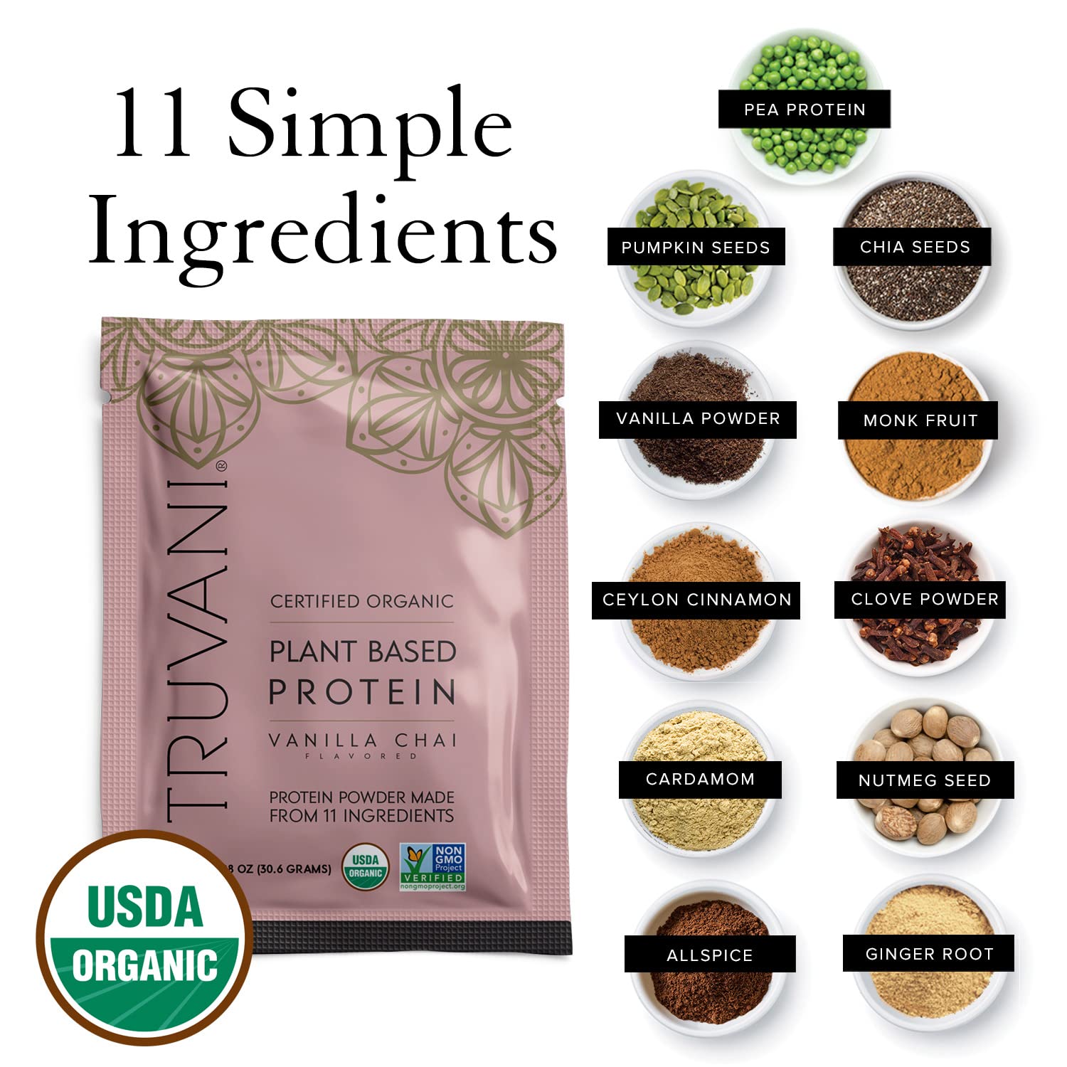 Foto 5 pulgar | Proteína De Guisante Vegana En Polvo Truvani Vanilla Chai, 20 G De Proteína - Venta Internacional.