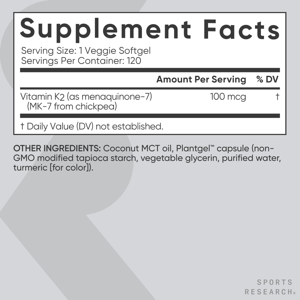 Foto 7 pulgar | Suplemento De Vitamina K2 De Sports Research 100 Mcg Con Aceite De Coco - Venta Internacional.