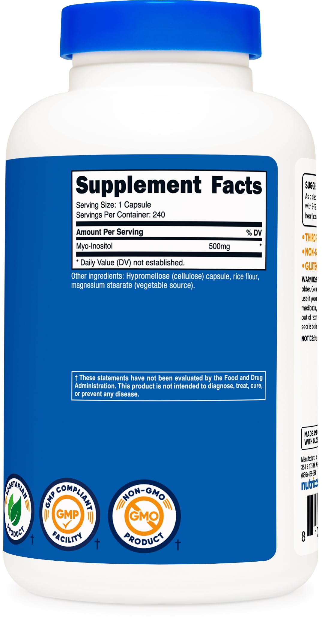 Foto 6 pulgar | Cápsulas De Inositol Nutricost 500 Mg 240 Cápsulas - Venta Internacional.