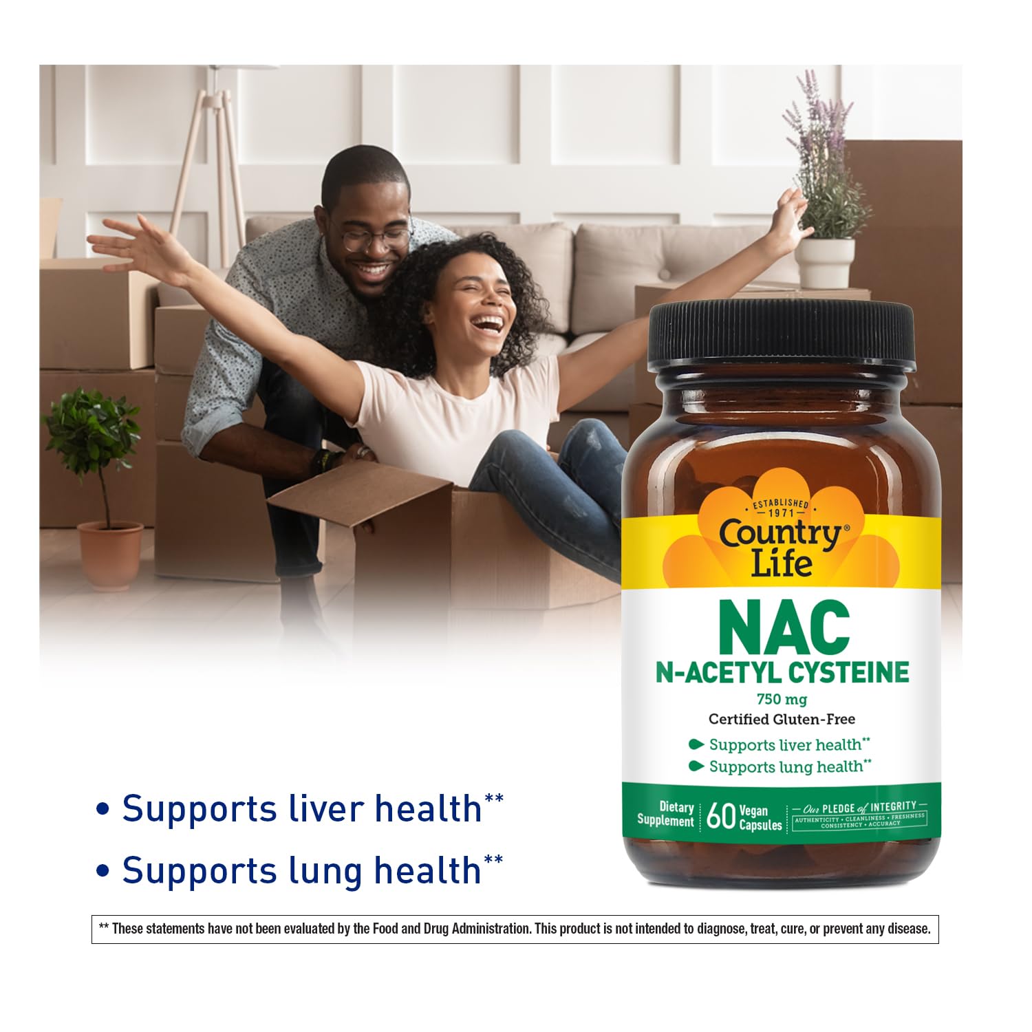 Foto 4 pulgar | Suplemento Country Life De N-acetil Cisteína (nac) 750 Mg 60 Cápsulas - Venta Internacional.