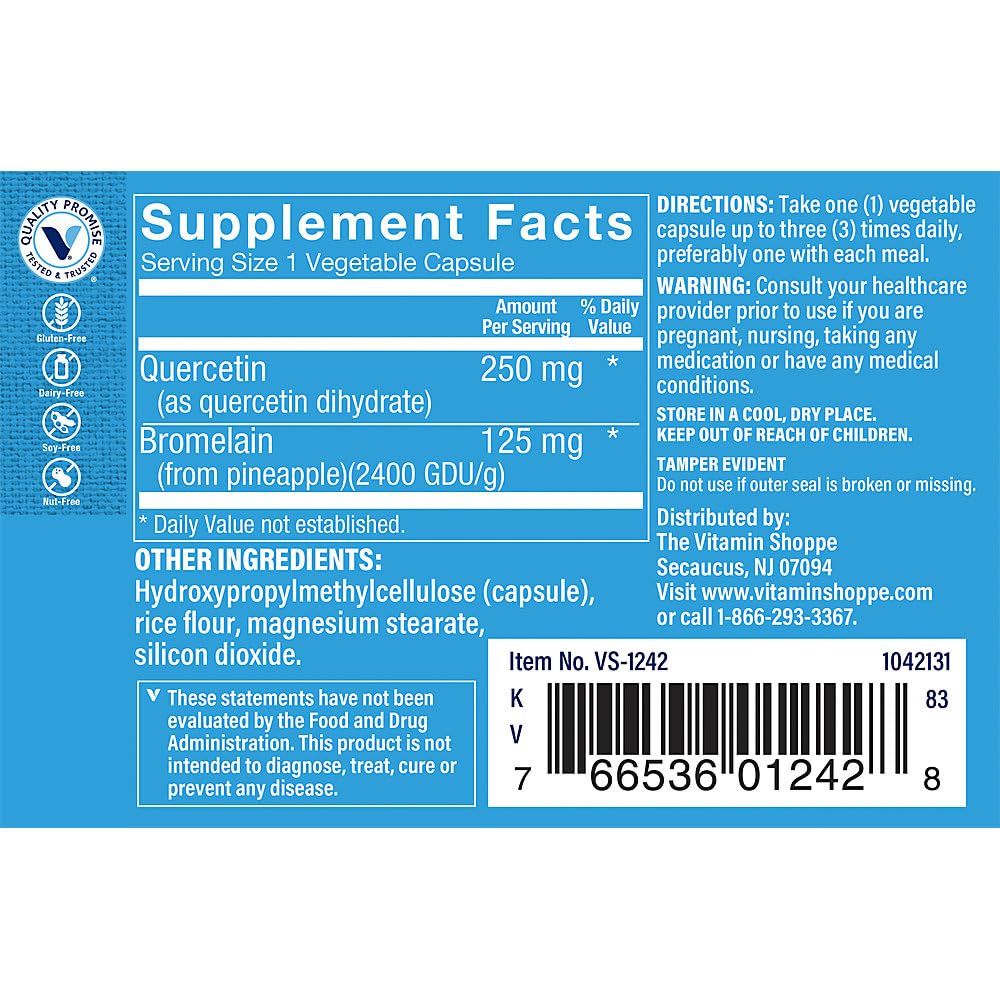 Foto 4 pulgar | Complemente La Quercetina De The Vitamin Shoppe Con 250 Mg De Bromelina - Venta Internacional.