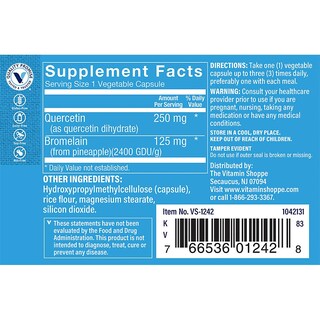 Foto 3 | Complemente La Quercetina De The Vitamin Shoppe Con 250 Mg De Bromelina - Venta Internacional.