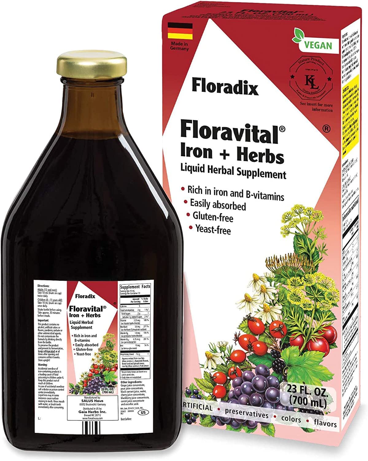 Suplemento Floradix Iron & Herbs 680 Ml Con Complejo De Vitamina C Y B - Venta Internacional.