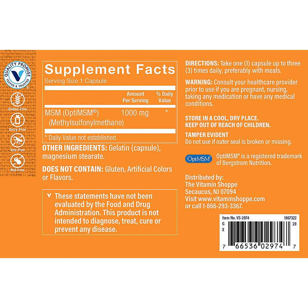 Foto 4 pulgar | Suplemento The Vitamin Shoppe Msm 1000 Mg 240 Cápsulas - Venta Internacional.