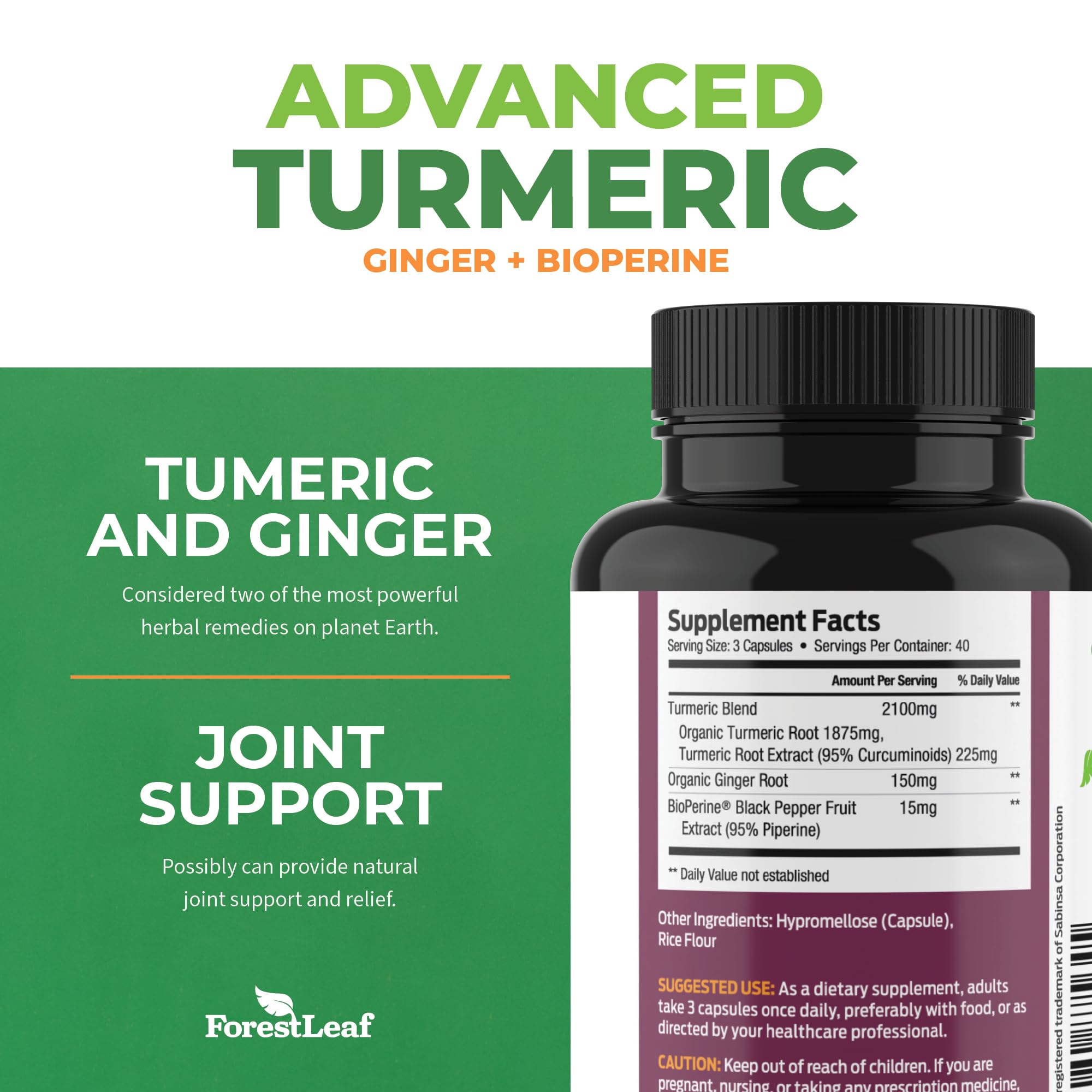 Foto 4 pulgar | Suplemento De Cúrcuma Orgánica Forestleaf 2265 Mg Con Jengibre 120 Cápsulas - Venta Internacional.
