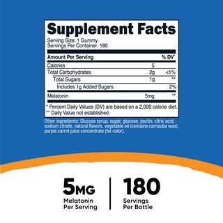 Foto 2 | Gomitas De Melatonina Nutricost 5 Mg 180 Con Sabor A Fresa - Venta Internacional.