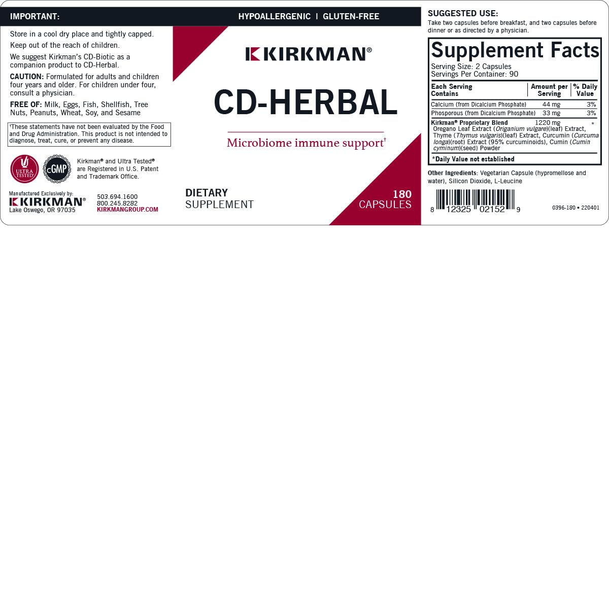 Foto 4 pulgar | Suplemento Kirkman Cd-herbal 180 Cápsulas Vegetarianas - Venta Internacional.
