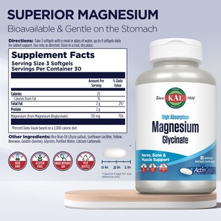 Foto 2 | Suplemento Kal Glicinato De Magnesio Activgels 315 Mg 90 Cápsulas Blandas - Venta Internacional.