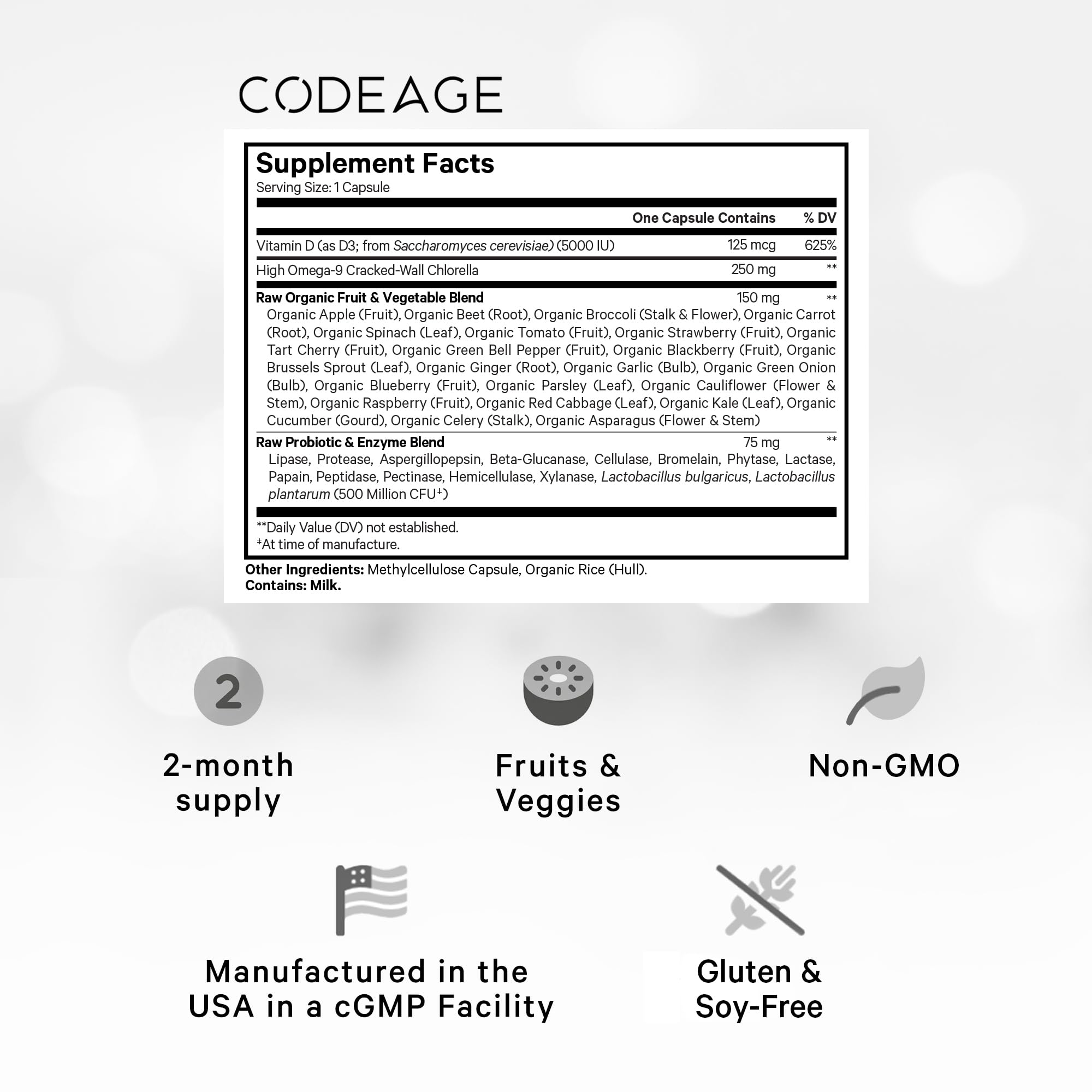 Foto 3 pulgar | Suplemento Codeage De Vitamina D3+ Sin Procesar, 5000 Ui, 60 Cápsulas - Venta Internacional.