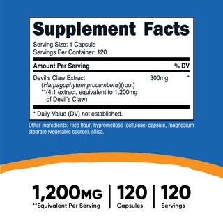 Foto 2 | Suplemento Nutricost Extracto De Garra Del Diablo 1200 Mg 120 Cápsulas - Venta Internacional.