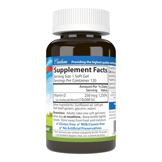 Foto 2 | Suplementos De Vitamina D Carlson Vitamina D3 10000 Ui 120 Cápsulas Blandas - Venta Internacional.