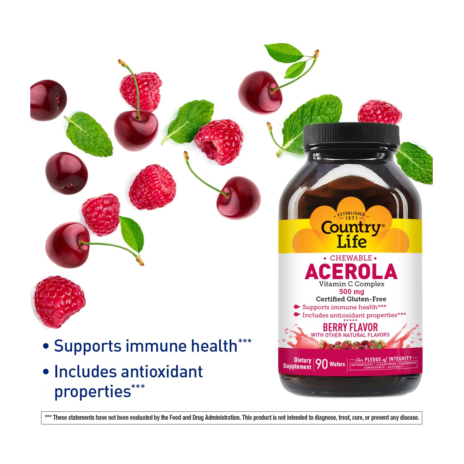 Foto 3 pulgar | Obleas Masticables Con Vitamina C Country Life Acerola 500 Mg 90 Unidades - Venta Internacional.
