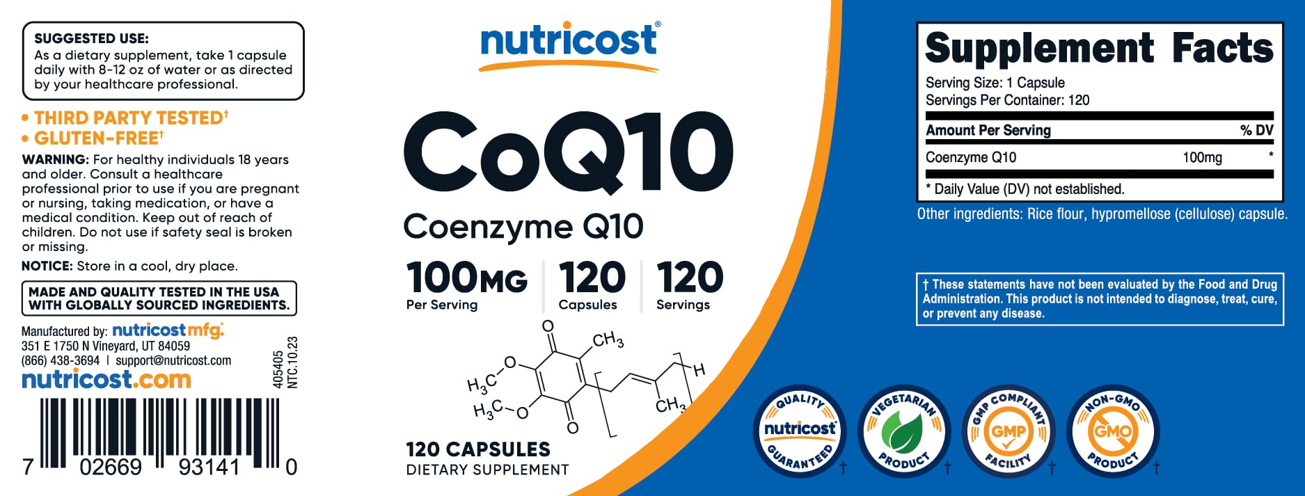 Foto 7 pulgar | Suplemento Nutricost Coq10 100 Mg 120 Cápsulas Vegetarianas - Venta Internacional.