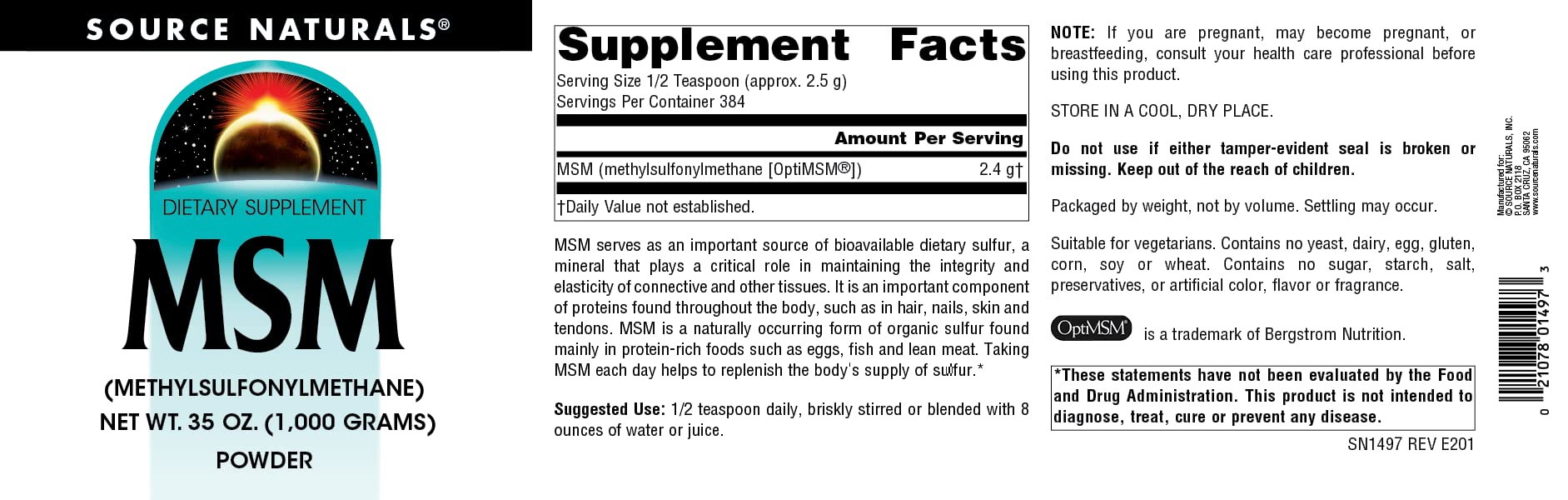Foto 4 | Supplement Source Naturals Msm (metilsulfonilmetano) 1 Kg - Venta Internacional.
