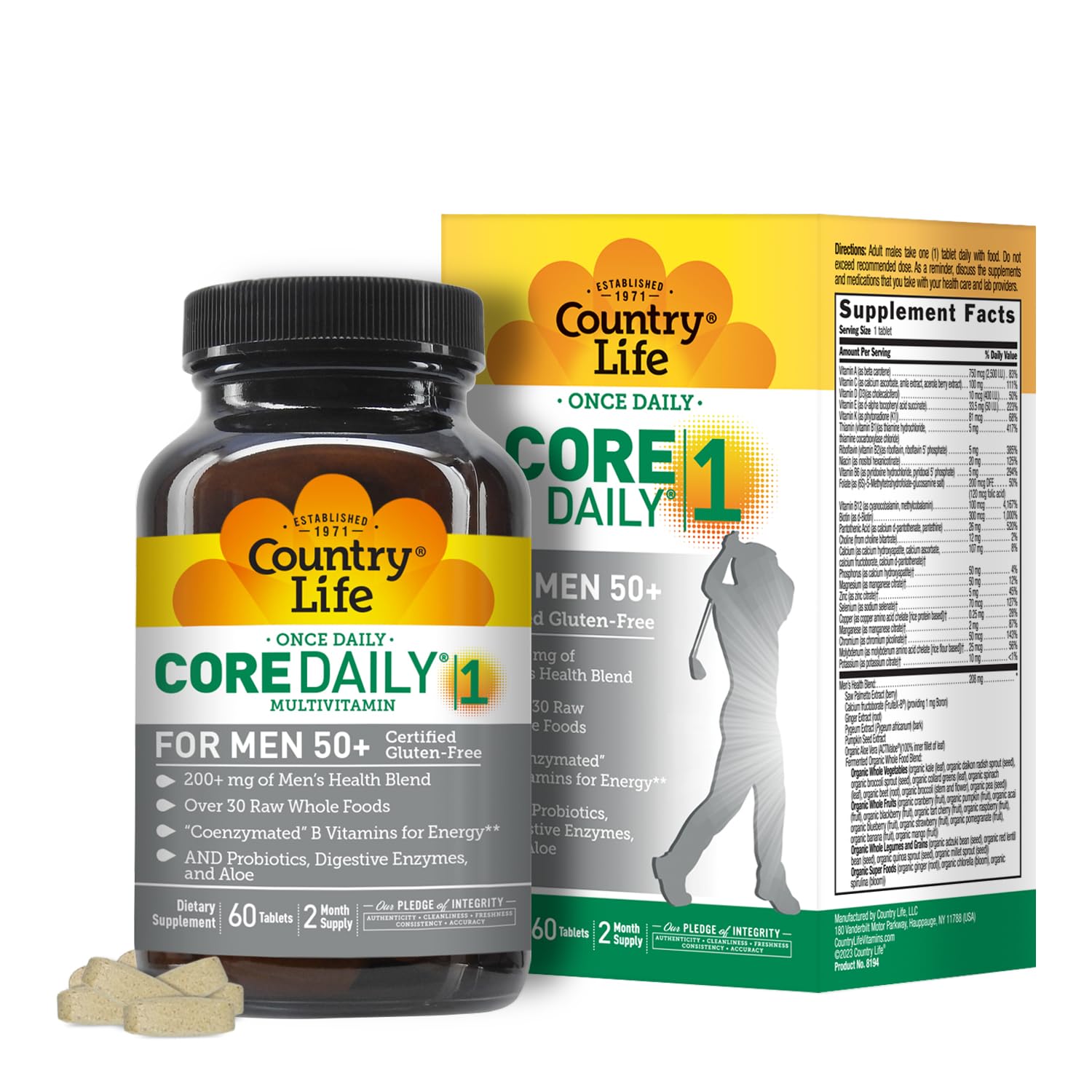 Foto 2 pulgar | Multivitamínico Country Life Core Daily-1 Para Hombres De 50 A Más De 60 Comprimidos - Venta Internacional.