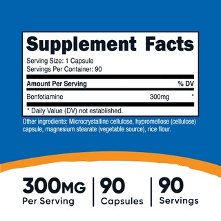 Foto 2 | Suplemento Nutricost Benfotiamina 300 Mg 90 Cápsulas - Venta Internacional.