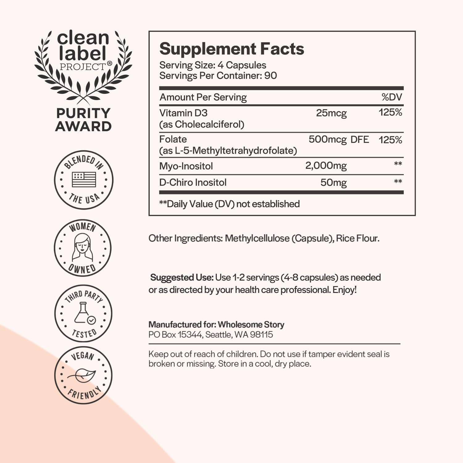 Foto 3 pulgar | Suplemento Wholesome Story Con Mioinositol Y D-chiro Inositol - Venta Internacional.