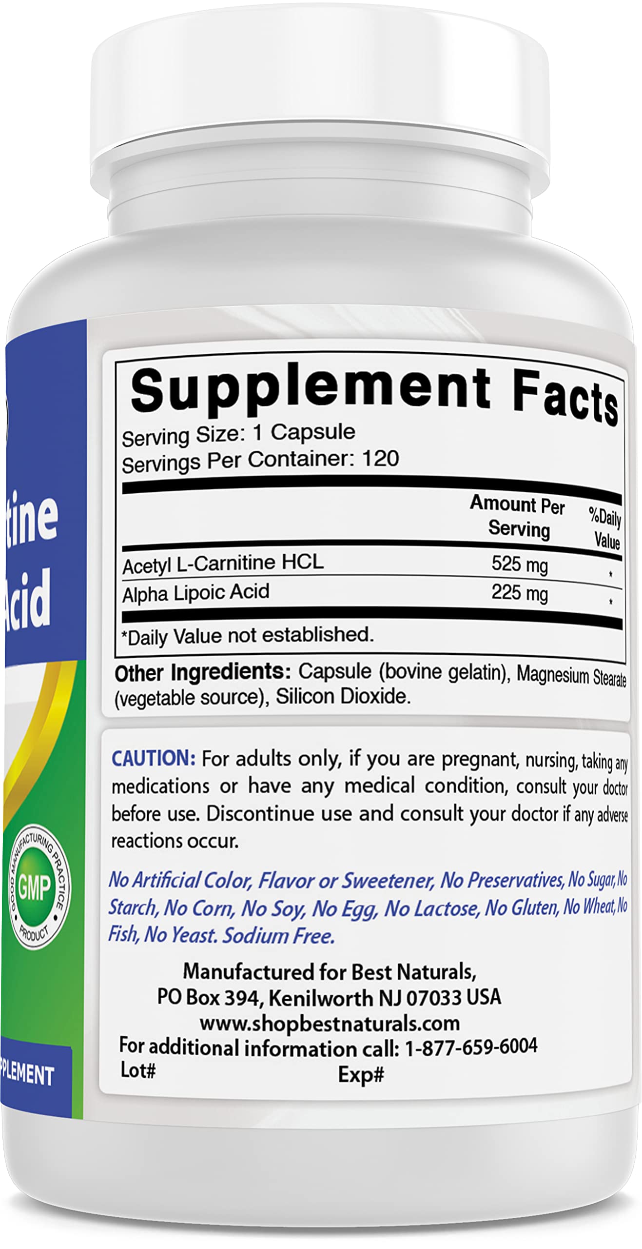 Foto 5 pulgar | Supplement Best Naturals Acetil L-carnitina Y Ácido Alfa Lipoico 750 Mg 120 Cápsulas - Venta Internacional.