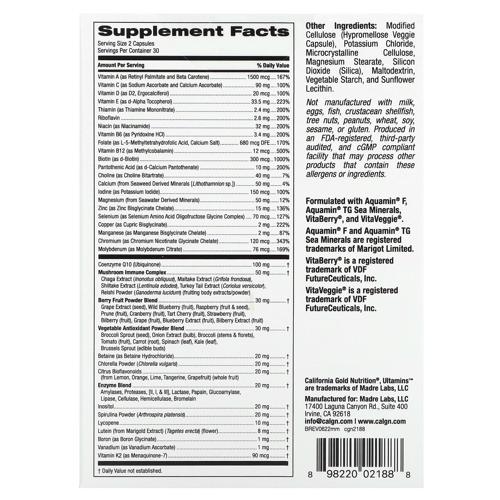 Foto 3 pulgar | Multivitamínico California Gold Nutrition Ultamins Para Hombre, 60 Cápsulas - Venta Internacional.
