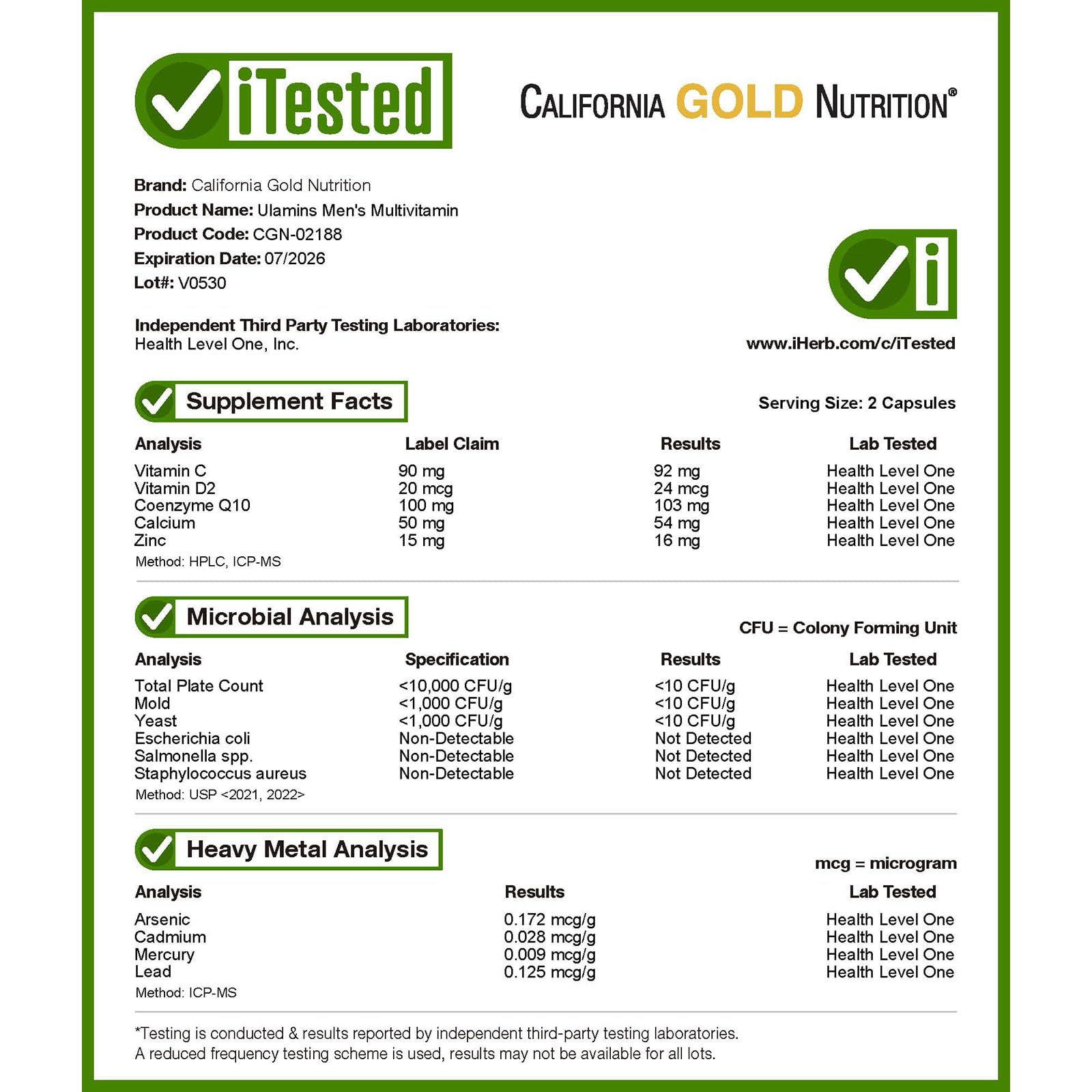 Foto 5 pulgar | Multivitamínico California Gold Nutrition Ultamins Para Hombre, 60 Cápsulas - Venta Internacional.