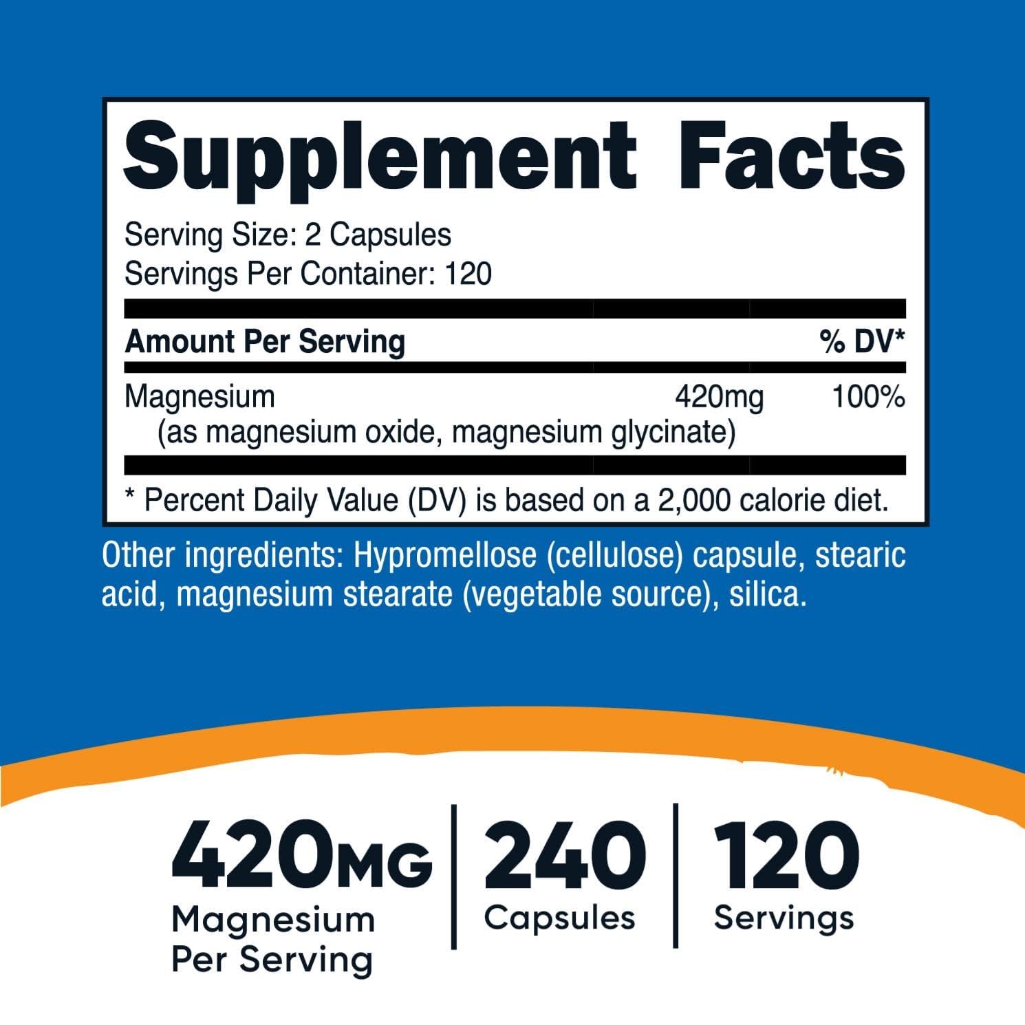 Foto 3 pulgar | Suplemento Nutricost Magnesium+ Extra Strength 420 Mg 240 Cápsulas - Venta Internacional.