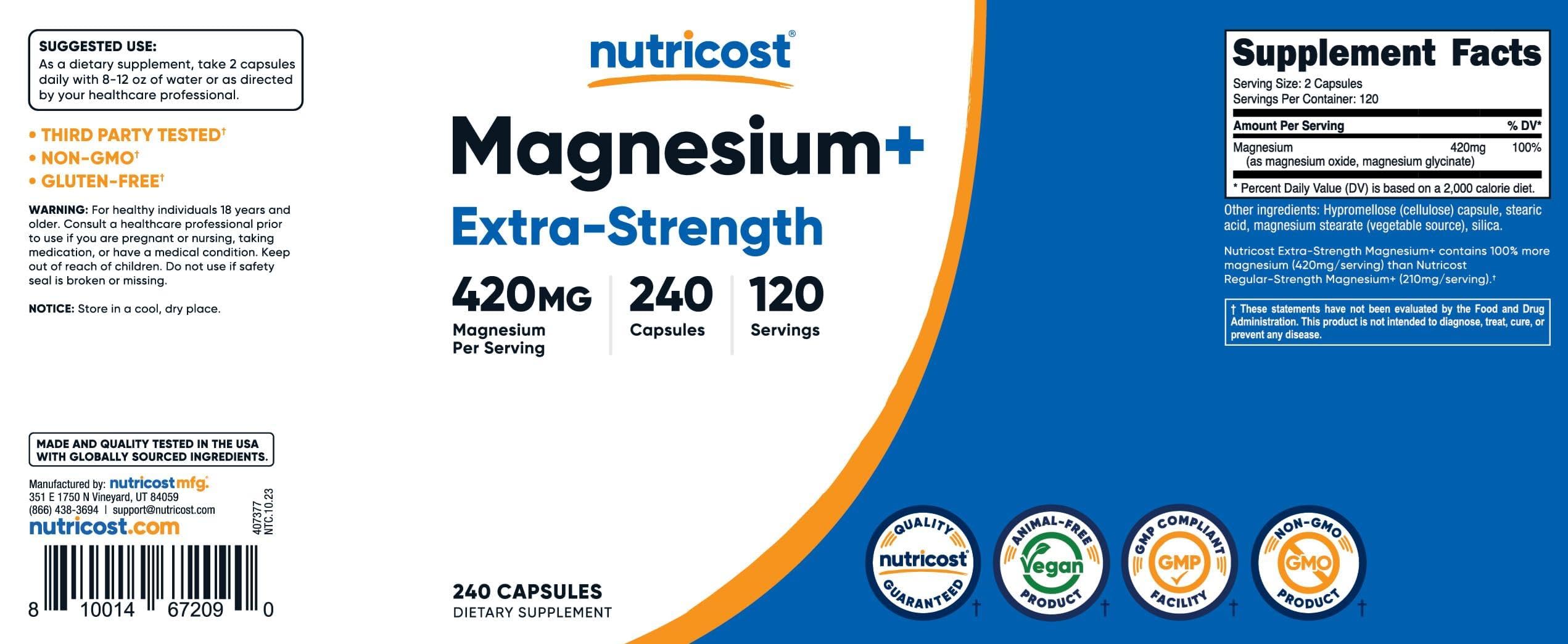 Foto 7 pulgar | Suplemento Nutricost Magnesium+ Extra Strength 420 Mg 240 Cápsulas - Venta Internacional.