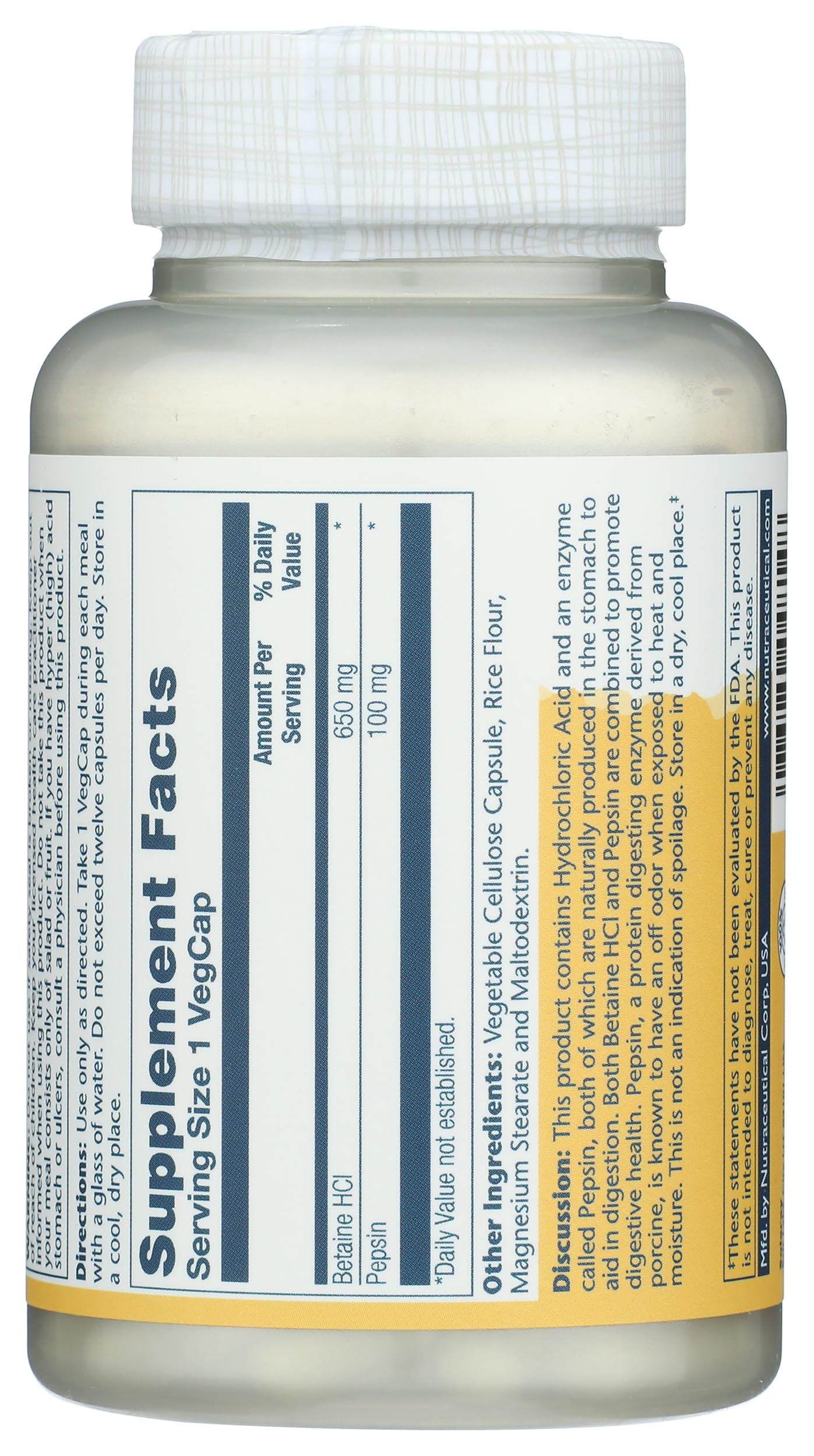 Foto 3 pulgar | Suplemento Solaray De Alta Potencia Hcl + Pepsina 650 Mg 100 Vcaps - Venta Internacional.