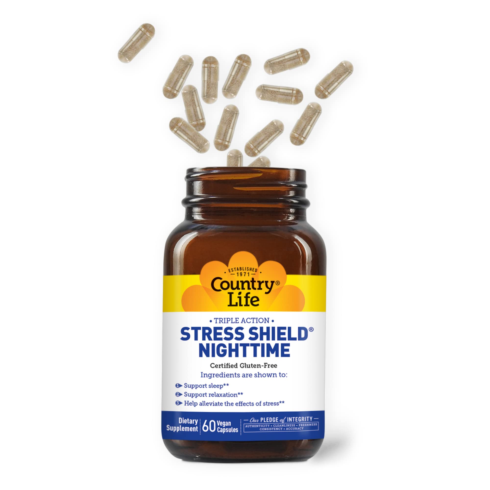 Foto 4 pulgar | Suplemento Country Life Triple-action Stress Shield 60 Cápsulas - Venta Internacional.
