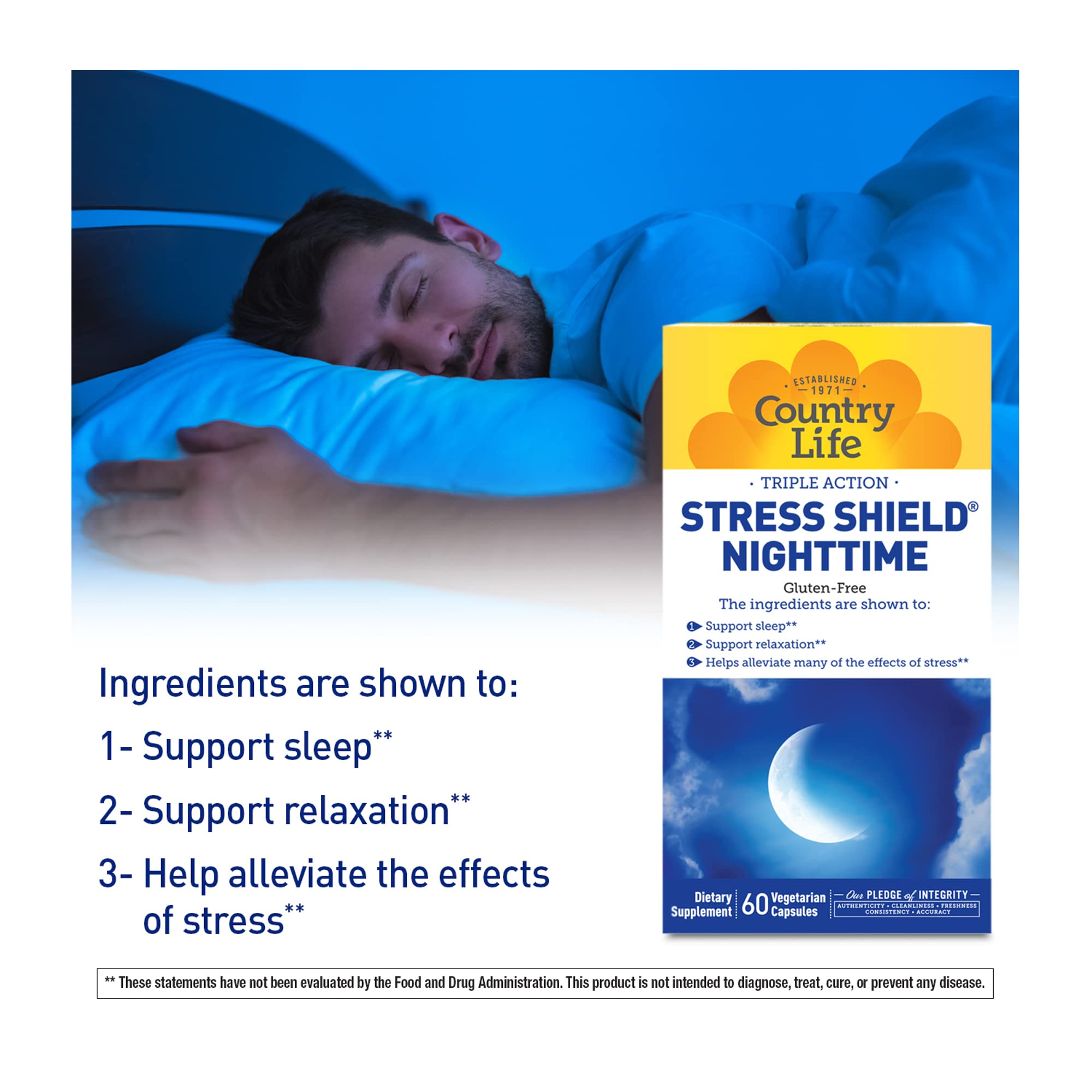Foto 5 pulgar | Suplemento Country Life Triple-action Stress Shield 60 Cápsulas - Venta Internacional.