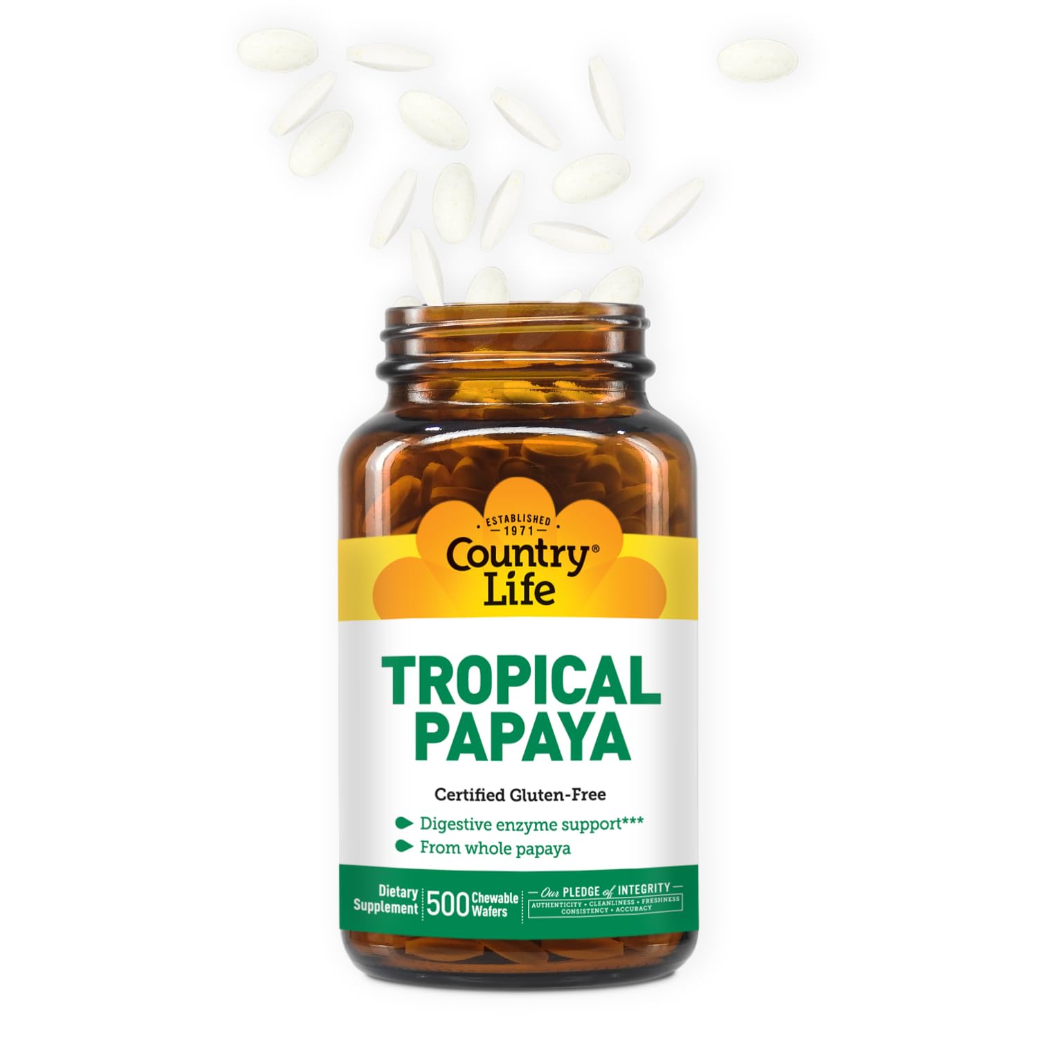 Foto 3 pulgar | Supplement Country Life Natural Tropical Papaya Enzyme 500 Obleas Masticables - Venta Internacional.