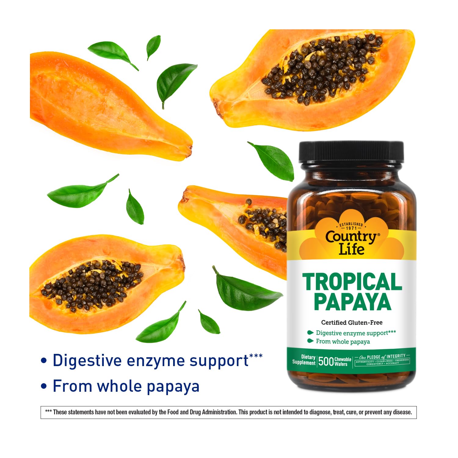 Foto 4 pulgar | Supplement Country Life Natural Tropical Papaya Enzyme 500 Obleas Masticables - Venta Internacional.