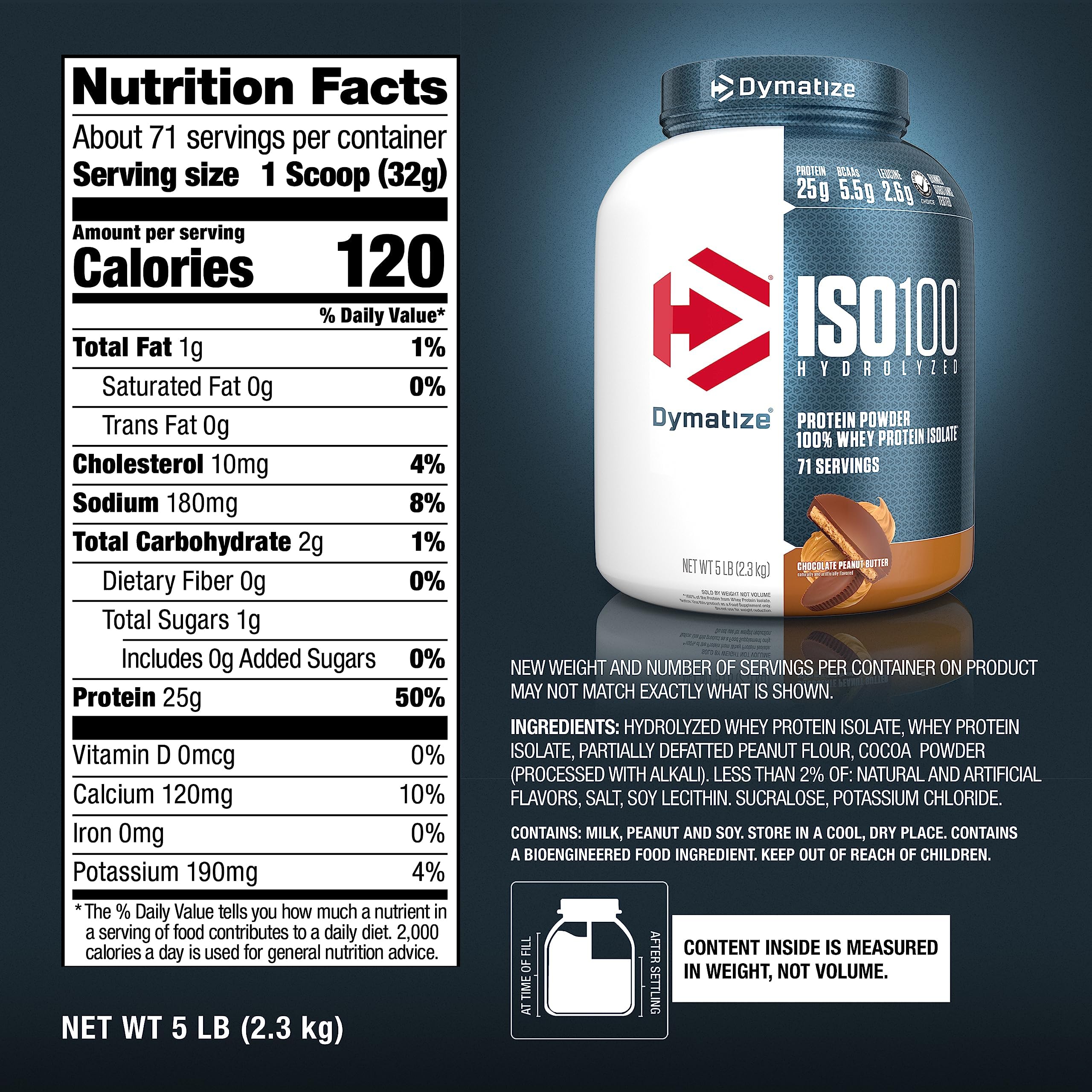 Foto 6 pulgar | Proteína En Polvo Dymatize Iso100 Whey Chocolate Peanut 2.27 Kg - Venta Internacional.