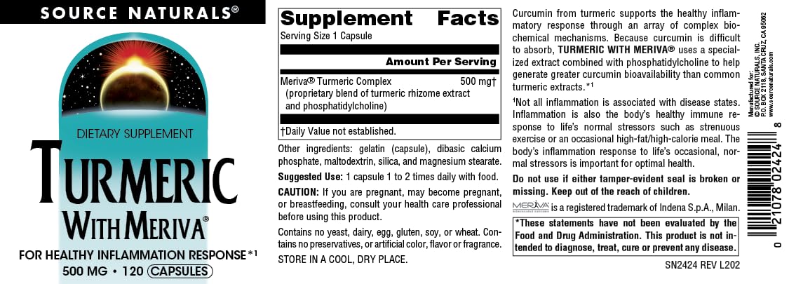 Foto 5 pulgar | Suplemento De Cúrcuma Source Naturals Con Meriva 500 Mg 120 Comprimidos - Venta Internacional.