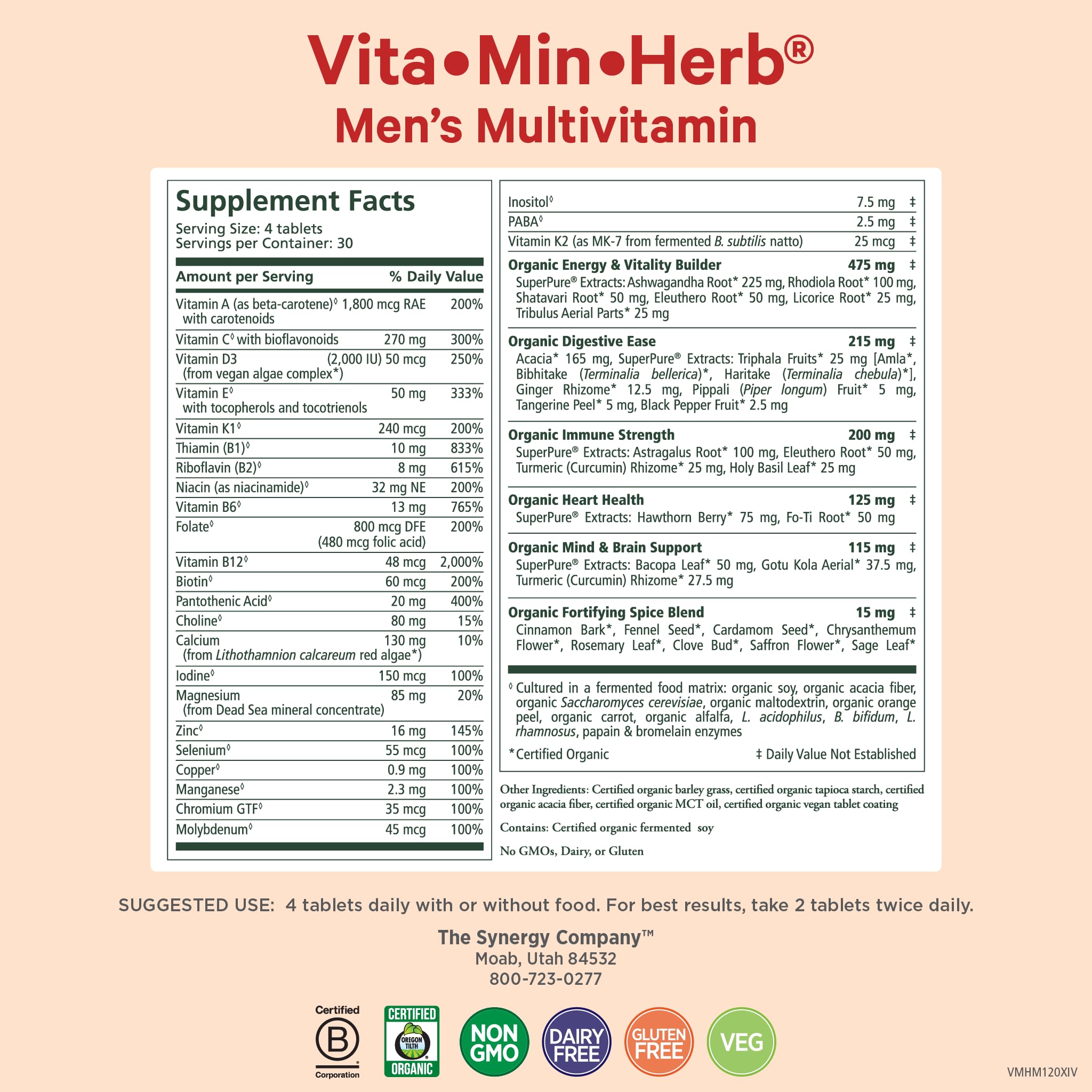 Foto 3 pulgar | Suplemento Multivitamínico Pure Synergy Vita·min·herb Para Hombres - Venta Internacional.