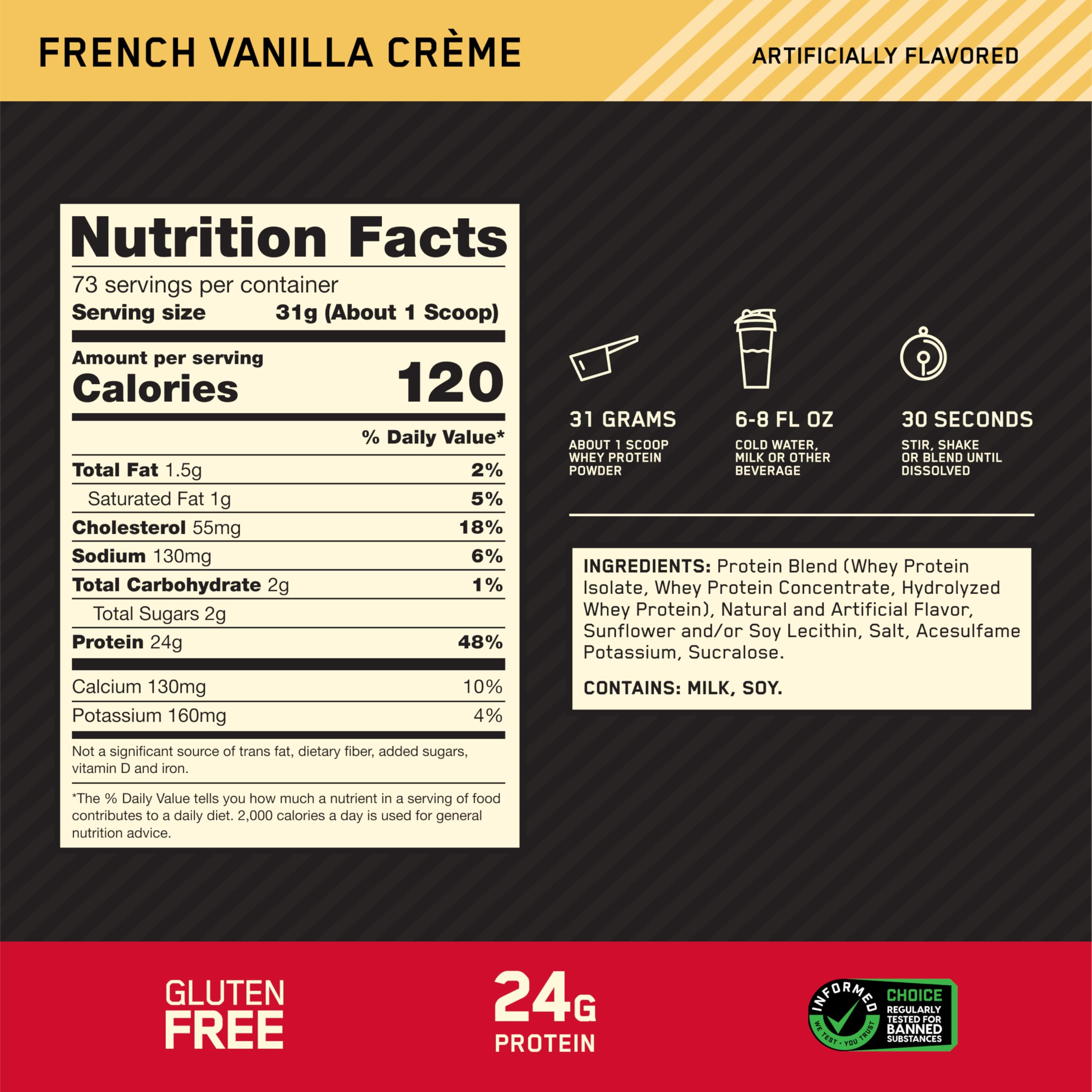 Foto 5 pulgar | Crema De Proteína De Suero En Polvo Optimum Nutrition Gold Standard 100% Vainilla Francesa, 2,27 Kg - Venta Internaci