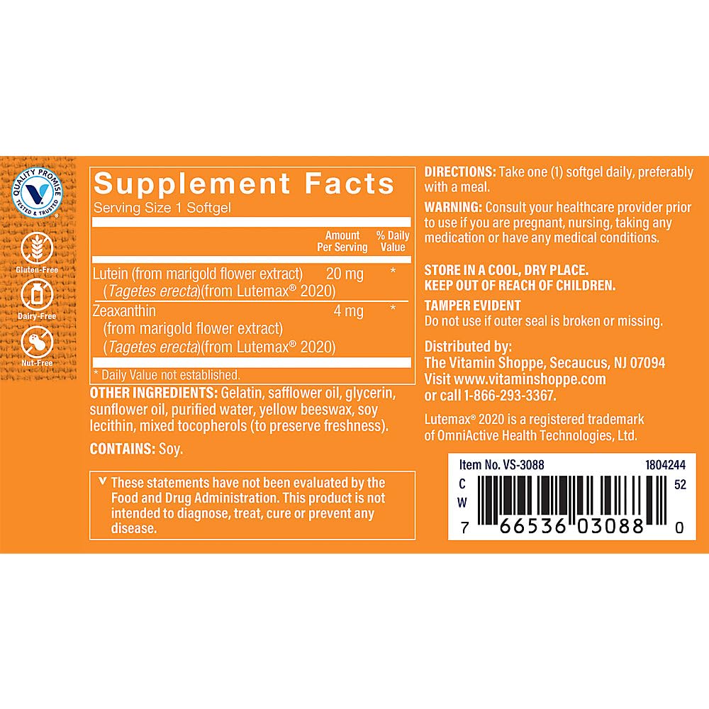 Foto 4 pulgar | Suplemento De Luteína The Vitamin Shoppe, 20 Mg, 120 Cápsulas Blandas - Venta Internacional.