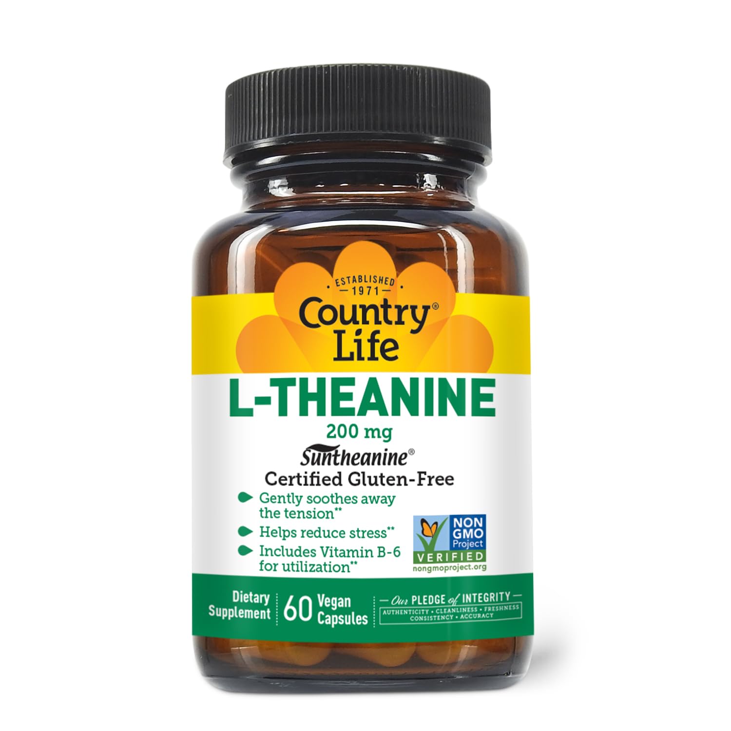 Suplemento Country Life L-teanina 200 Mg 60 Cápsulas Veganas - Venta Internacional.