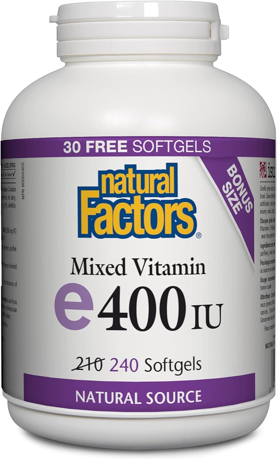Foto 2 pulgar | Suplemento Natural Factors, Mezcla De Vitamina E, 400 Ui, 240 Cápsulas Blandas - Venta Internacional.