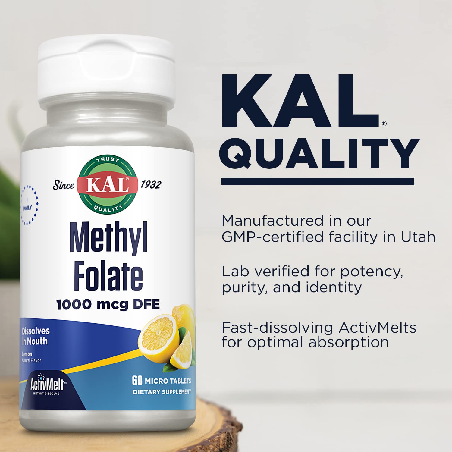 Foto 5 pulgar | Suplemento De Folato De Metilo Kal 1000 Mcg 5-mthf 60 Tabletas - Venta Internacional.